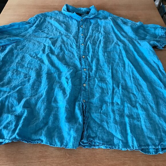 Perry Ellis 100% Linen Shirt Men 5XLT Blue Button Up Short Sleeve Collared 17524 - Picture 1 of 11